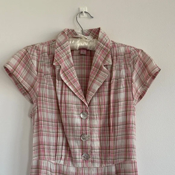 April Cornell Springtime Check Porch Dress in Rose Sage - Picture 3 of 14